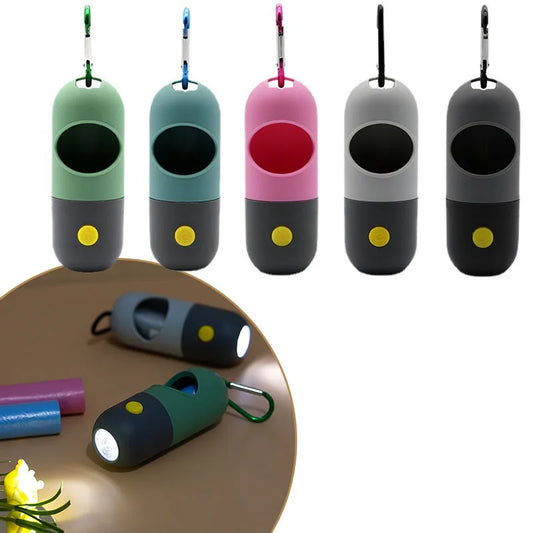 Dispensador de bolsas para excrementos de perro con luz LED