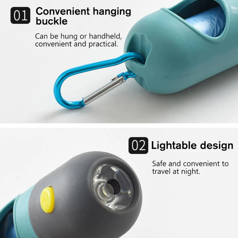 Dispensador de bolsas para excrementos de perro con luz LED