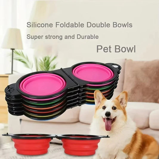 Cuenco de viaje de silicona para perros, 2 en 1, plegable, para comida y agua