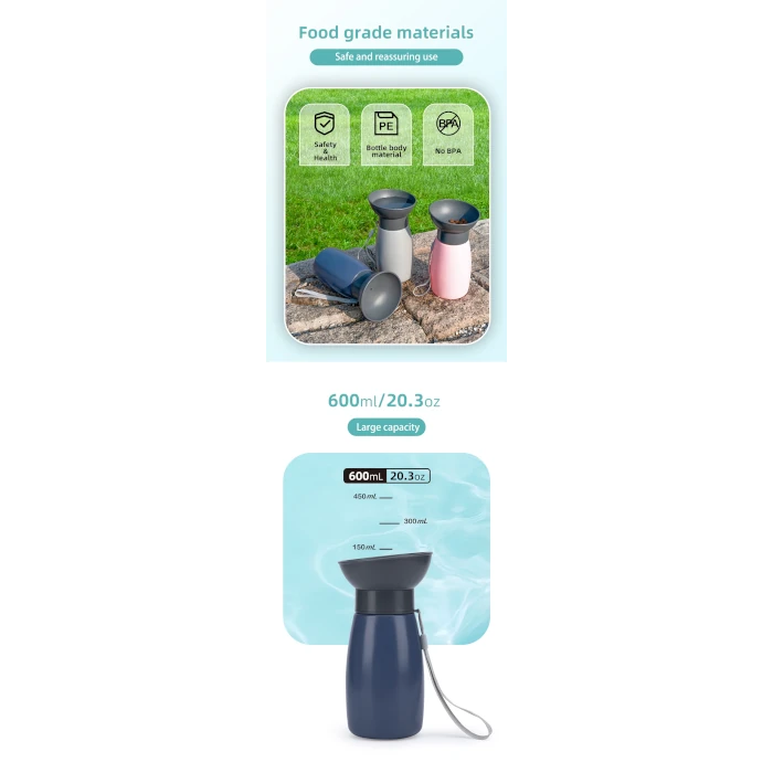 Bebedero portátil para perros de 600ml sin retorno de agua