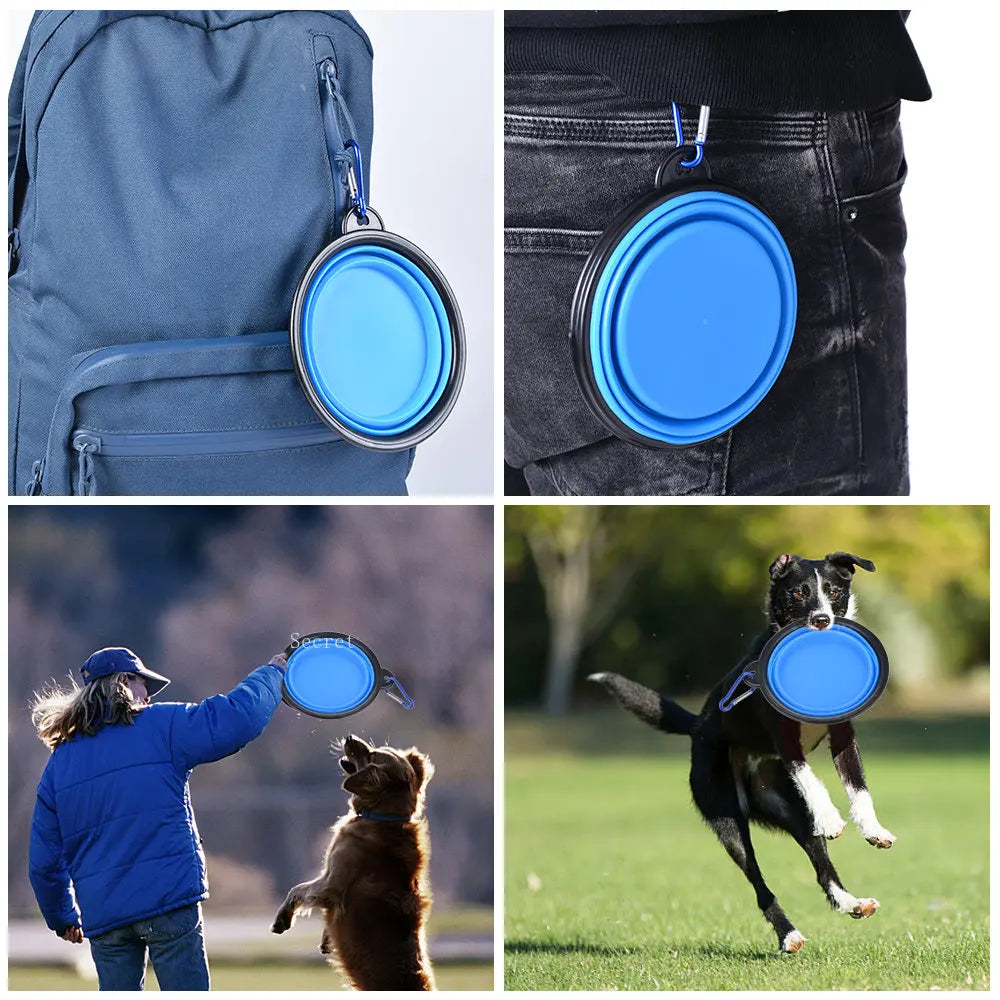 Cuenco plegable de silicona para mascotas, para comida y agua exteriores