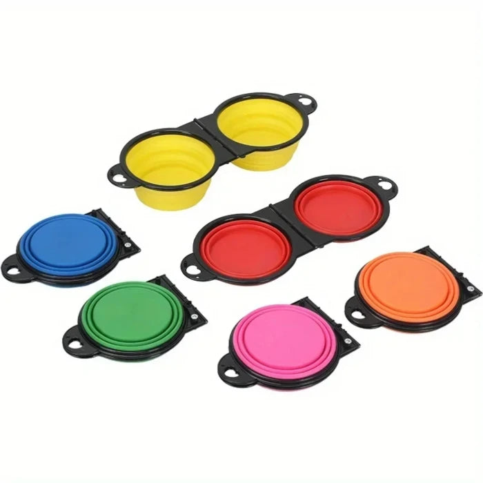 Cuenco de viaje de silicona para perros, 2 en 1, plegable, para comida y agua