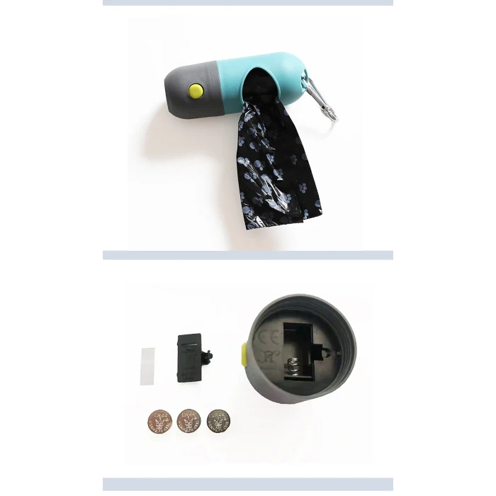 Dispensador de bolsas para excrementos de perro con luz LED